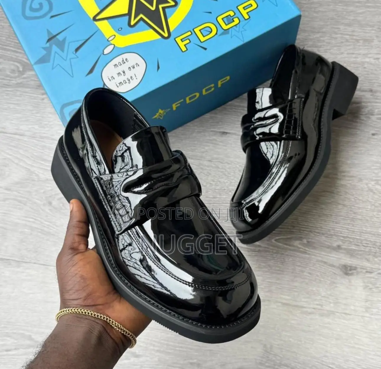 FDCP Glossy Leather Black Loafers .