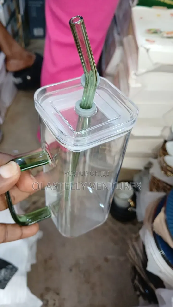 Transparent Glass Juice,water, Coffee Straw Cup With Handle Ho