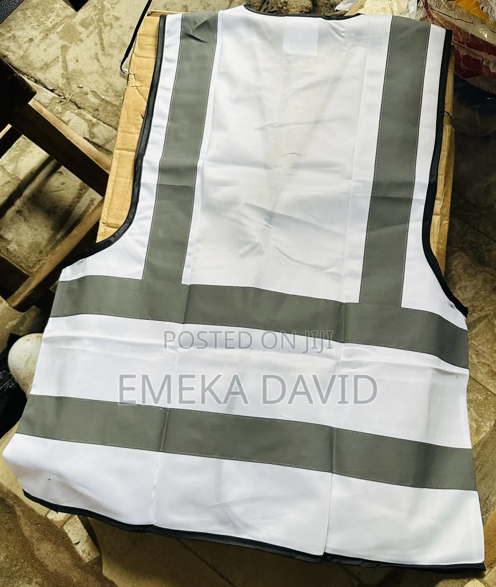 White High-Visibility Reflective Safety Vest.