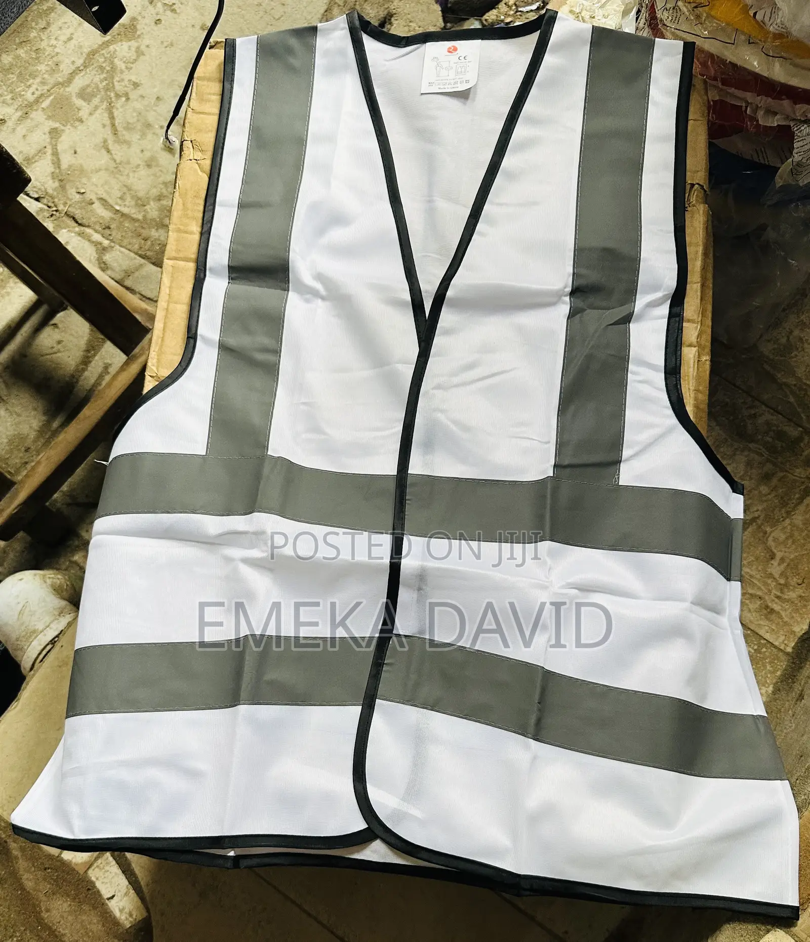White High-Visibility Reflective Safety Vest.