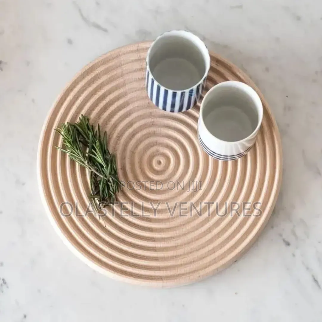 Natural Wood Decorative Food Serving Round Platter Trays .H.