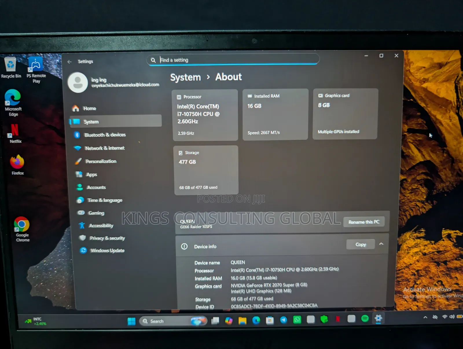 Laptop MSI GE66 Raider 10SGS 16GB Intel Core i7 SSD 500GB