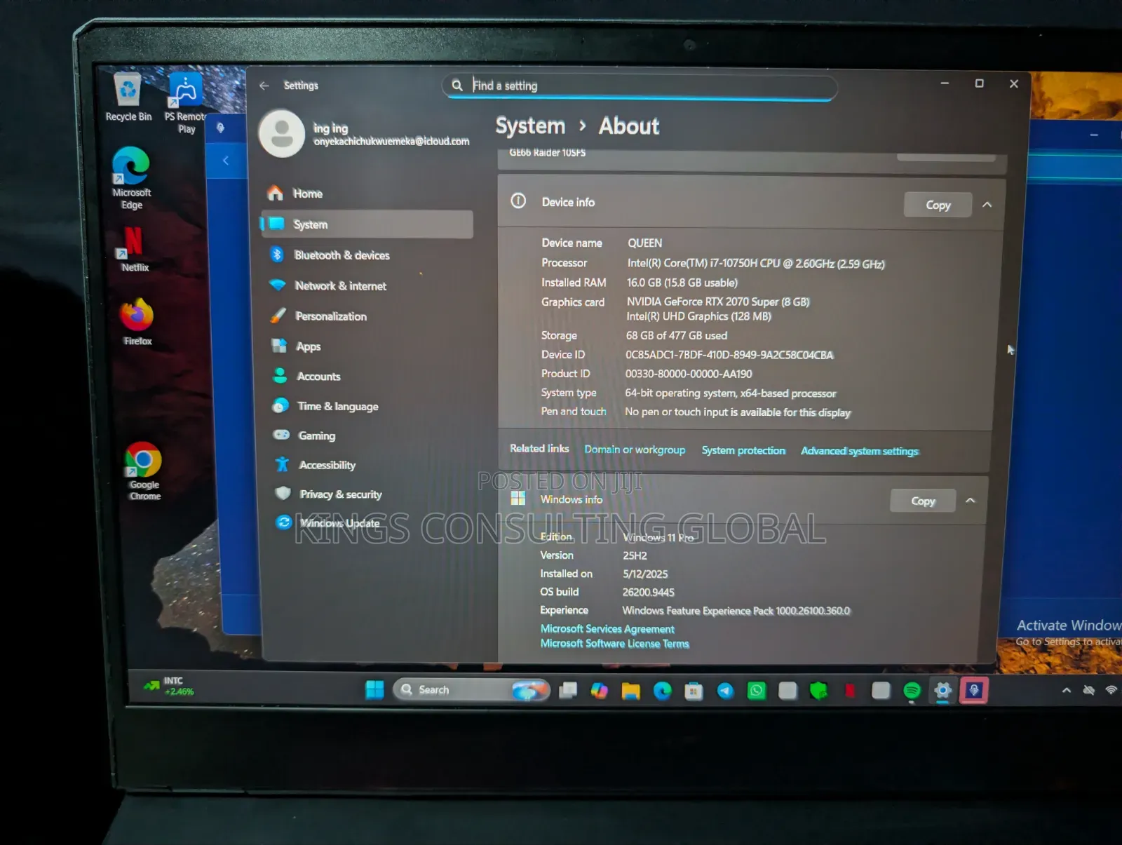Laptop MSI GE66 Raider 10SGS 16GB Intel Core i7 SSD 500GB
