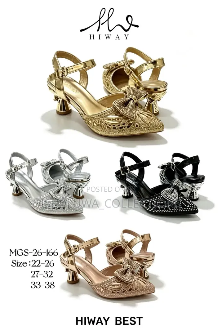 Beautiful Glitter Bow Ankle Strap Heels for Girls