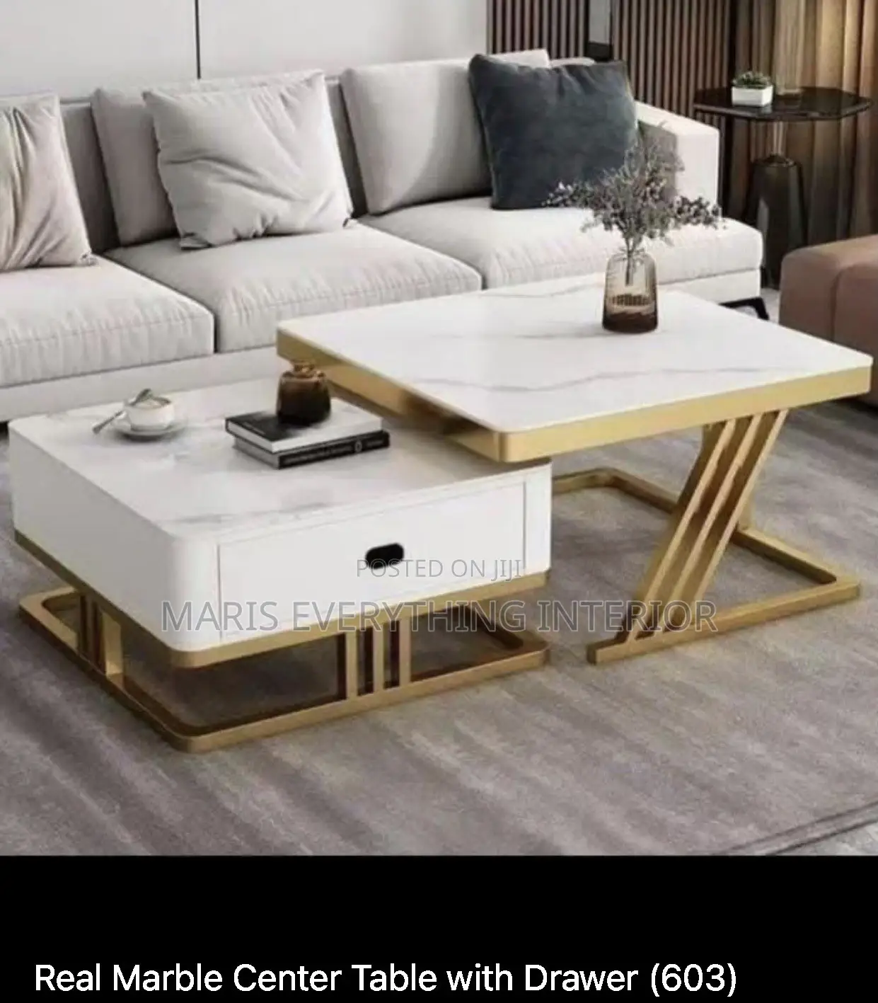 Real Marble Twin Center Table With Side Drawer - Round