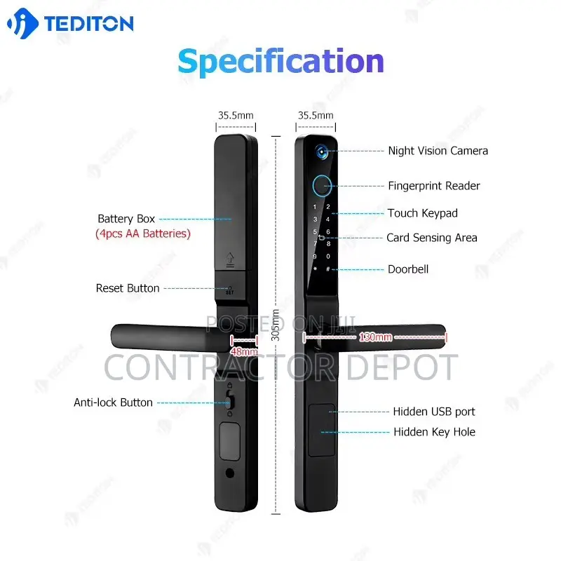 Tuya Wifi Smart Handle Lock With Camera Fingerprint for Narrow Doors
