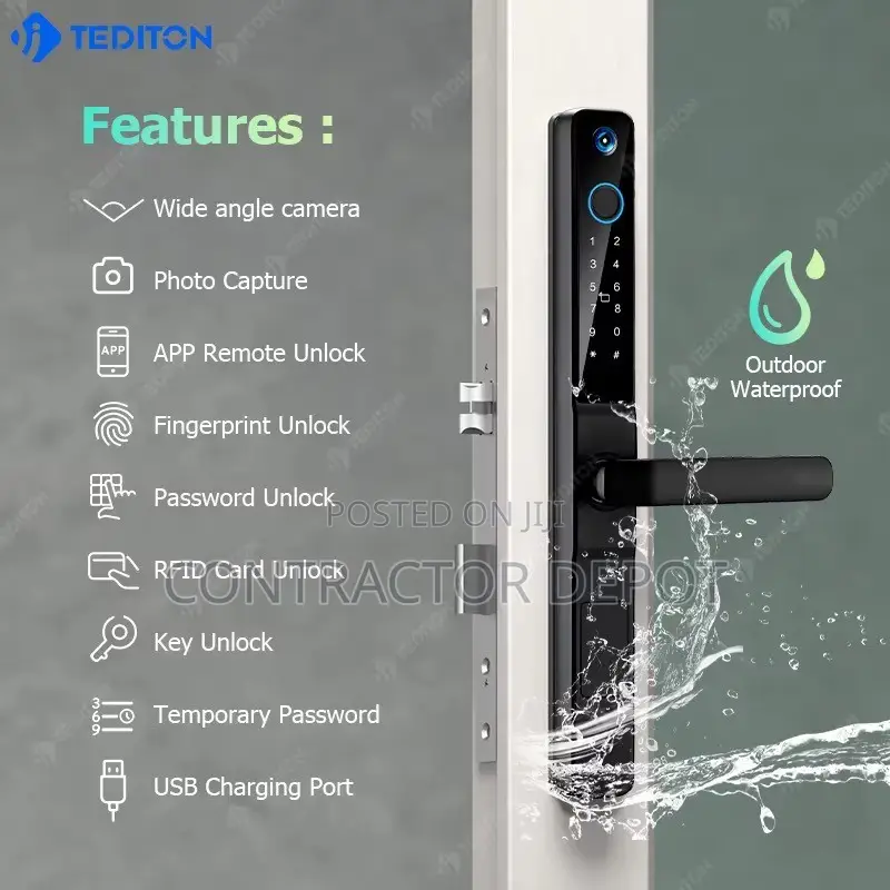 Tuya Wifi Smart Handle Lock With Camera Fingerprint for Narrow Doors
