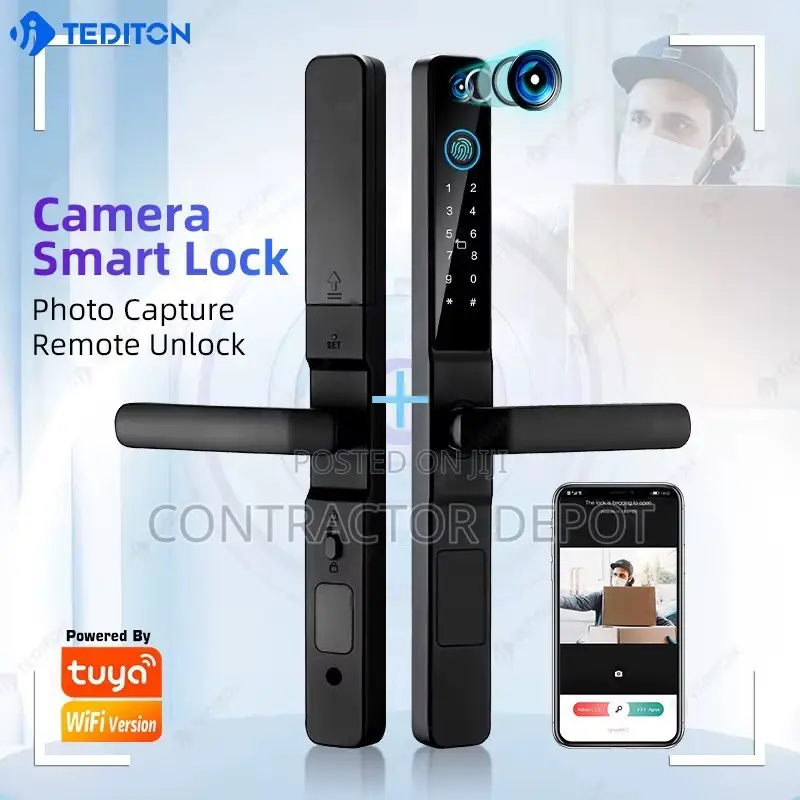 Tuya Wifi Smart Handle Lock With Camera Fingerprint for Narrow Doors