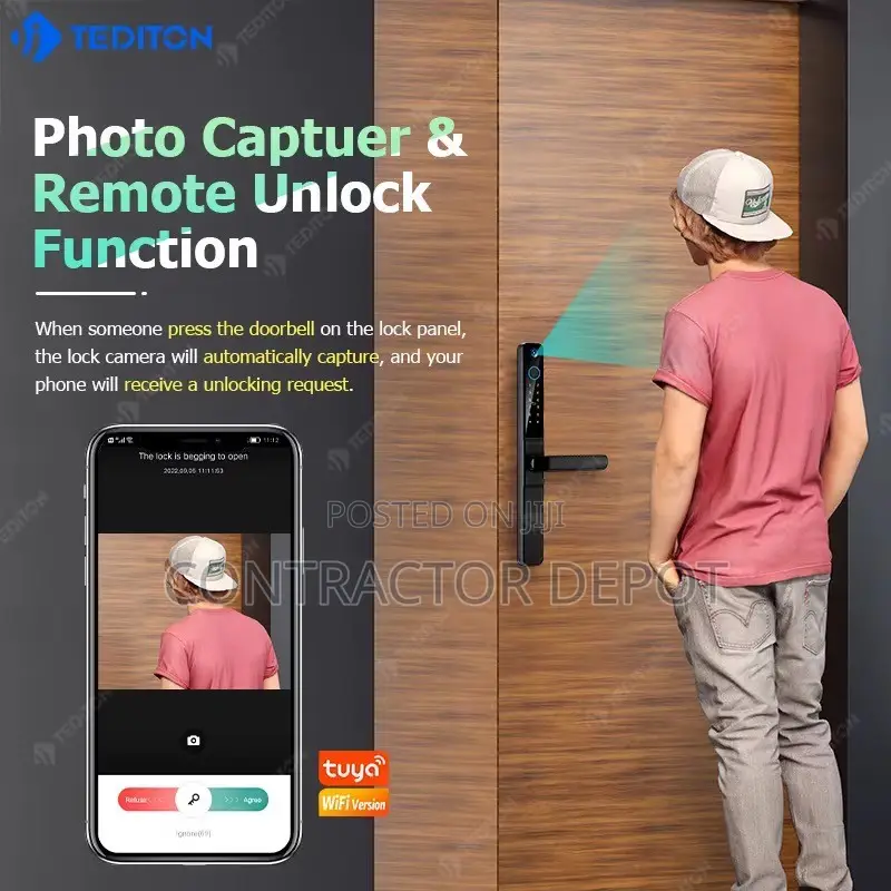 Tuya Wifi Smart Handle Lock With Camera Fingerprint for Narrow Doors