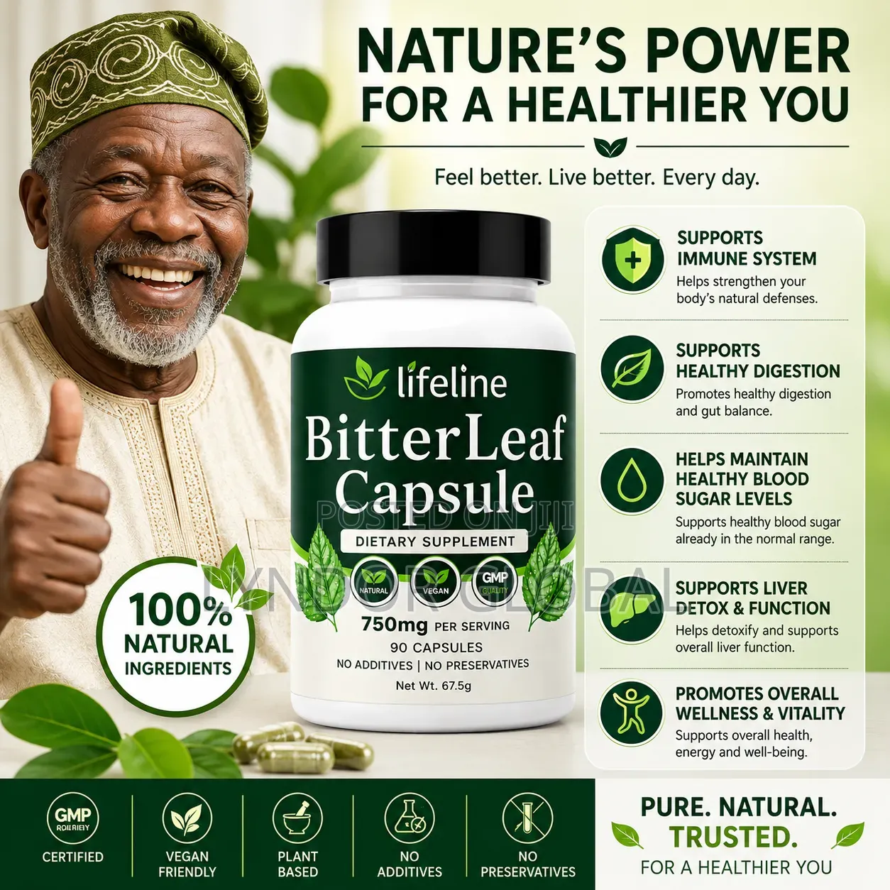 Bitter Leaf Capsule 750mg – 90 Capsules Natural Wellness Daily Vital