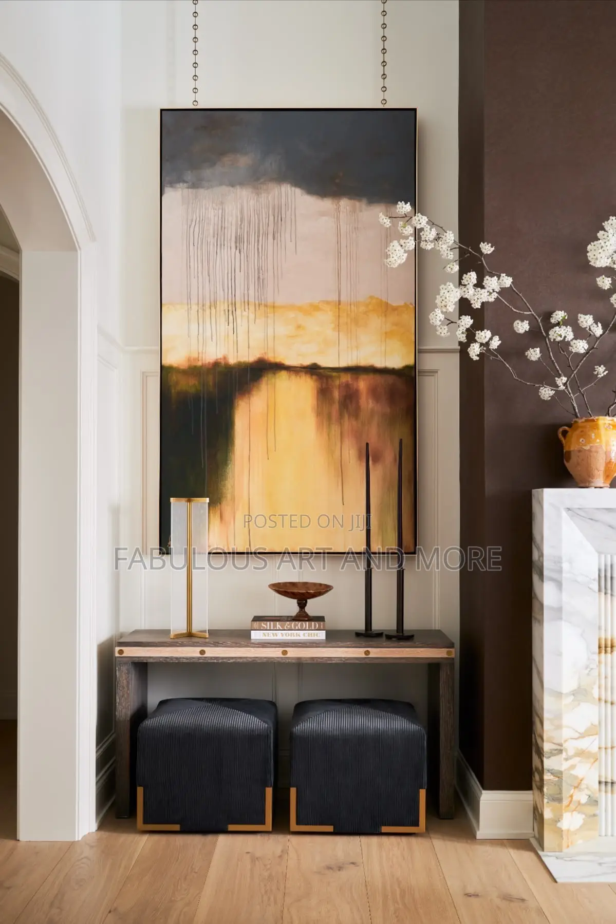 Black Tree Golden Moon Wall Artwork