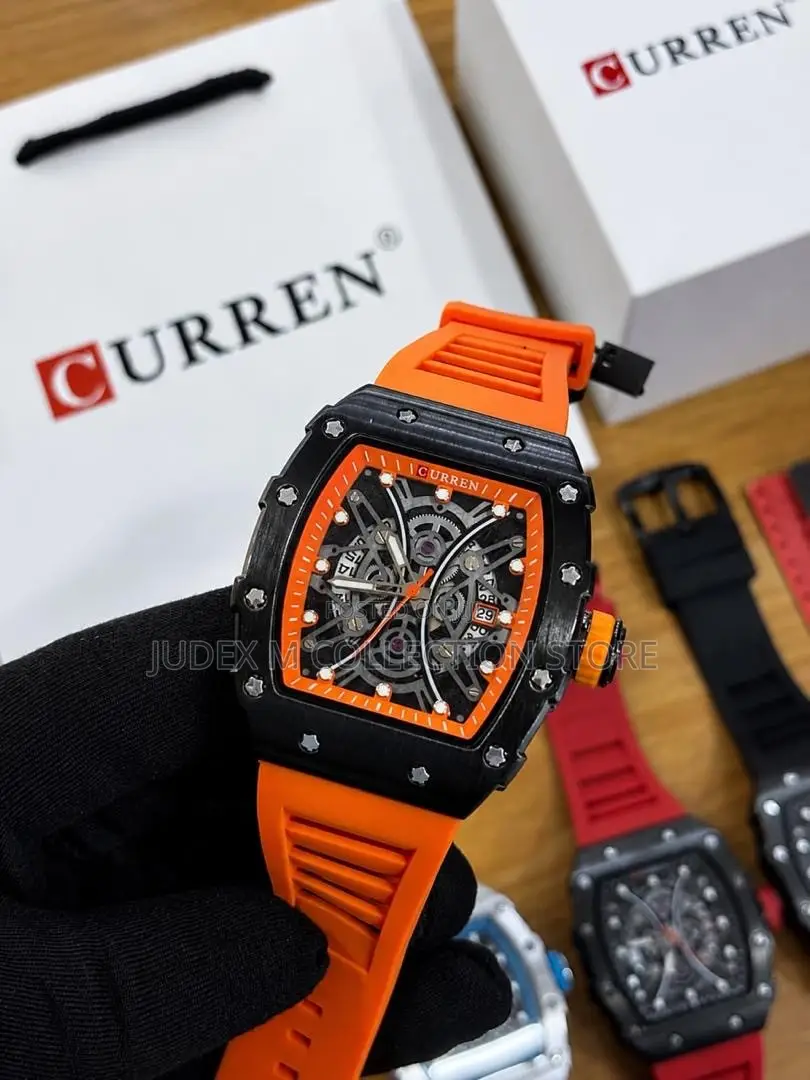 New CURREN Rubber Strap Skeleton Face Water  Resistant Wrist Watch