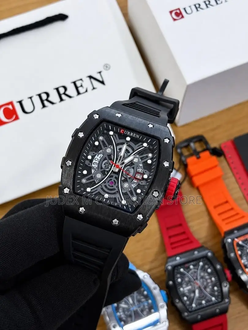New CURREN Rubber Strap Skeleton Face Water  Resistant Wrist Watch