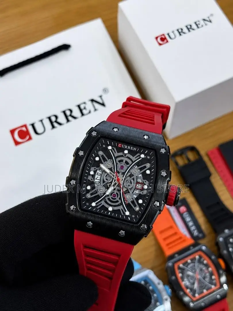 New CURREN Rubber Strap Skeleton Face Water  Resistant Wrist Watch