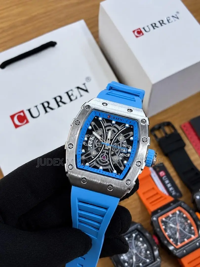 New CURREN Rubber Strap Skeleton Face Water  Resistant Wrist Watch