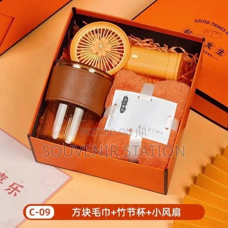 3 PCS Gift Items in a Box,it Has Fan, Cup and Face Towel