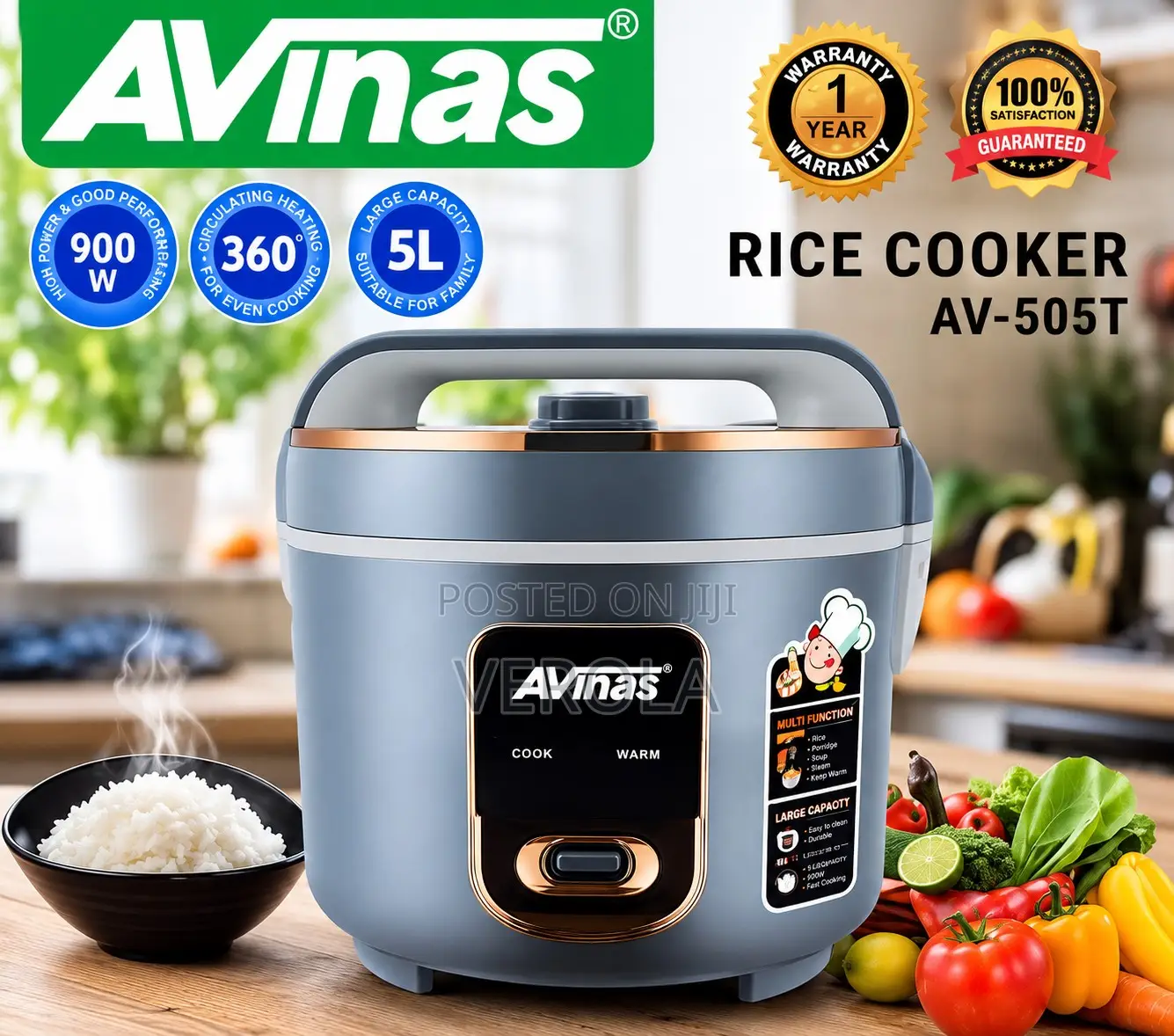 Avinas 5L Rice Cooker 900W Non-Stick Automatic Cooker AV-505T