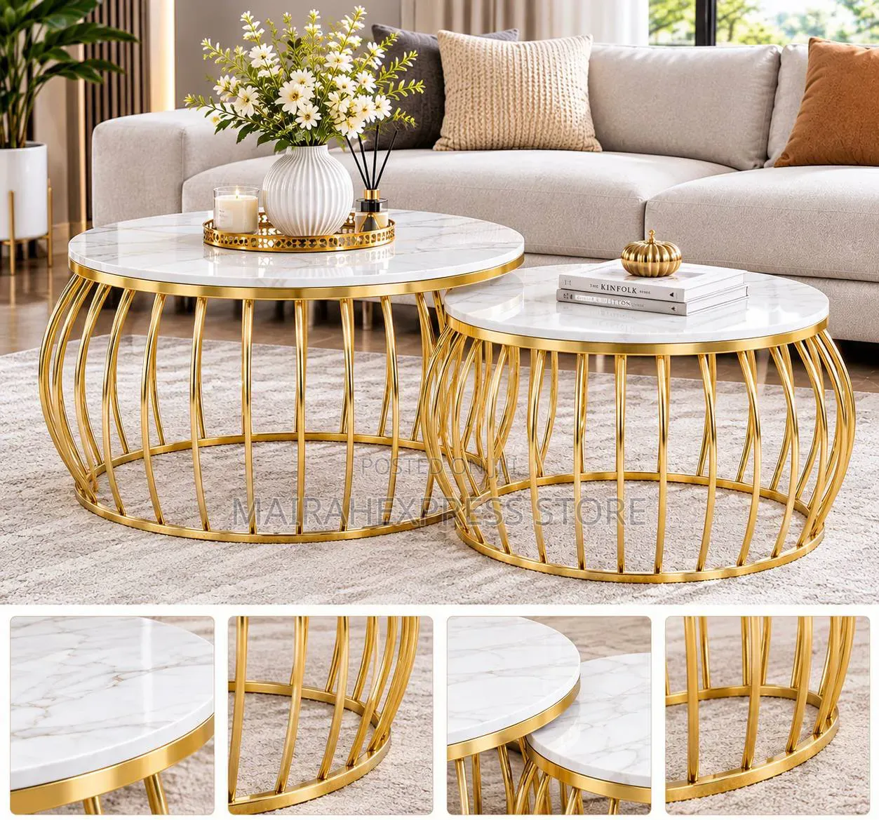Real Marble Nesting Center Table With Black Legs
T. S