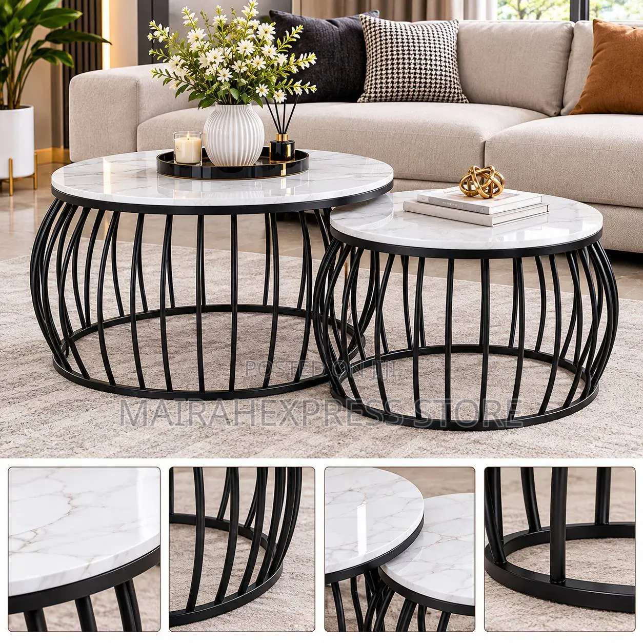 Real Marble Nesting Center Table With Black Legs
T. S