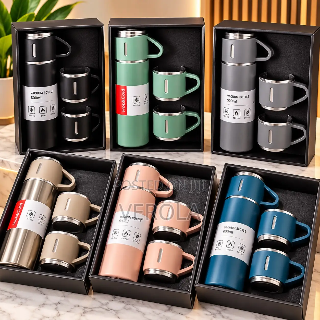 500ml Stainless Steel Vacuum Flask Gift Set With 2 Cups