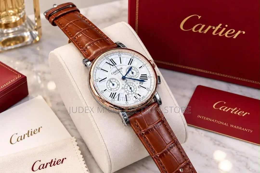 New Cartier Curren Leather Strap Chronograph Wristwatch