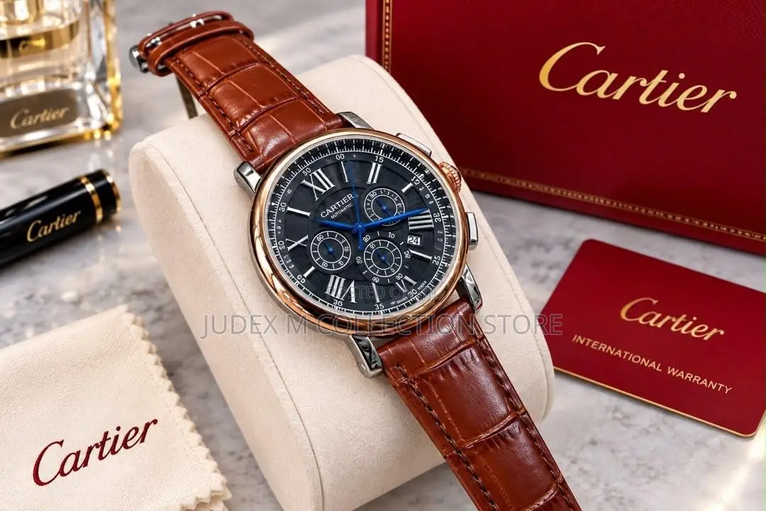 New Cartier Curren Leather Strap Chronograph Wristwatch