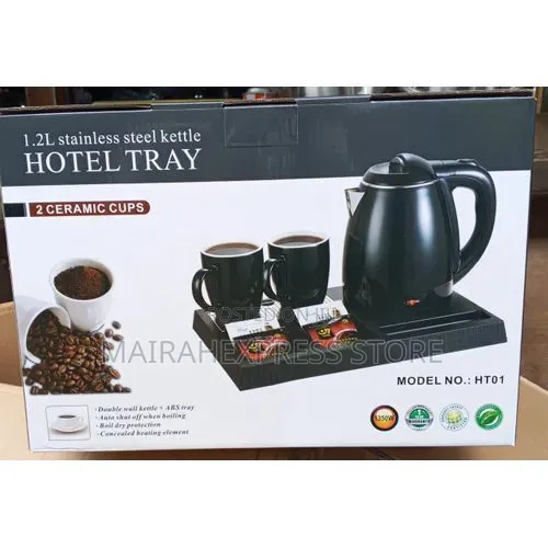 1.2L Hotel Hot Tray Electric Kettle With Two Ceramic Mugs Sets 2st7