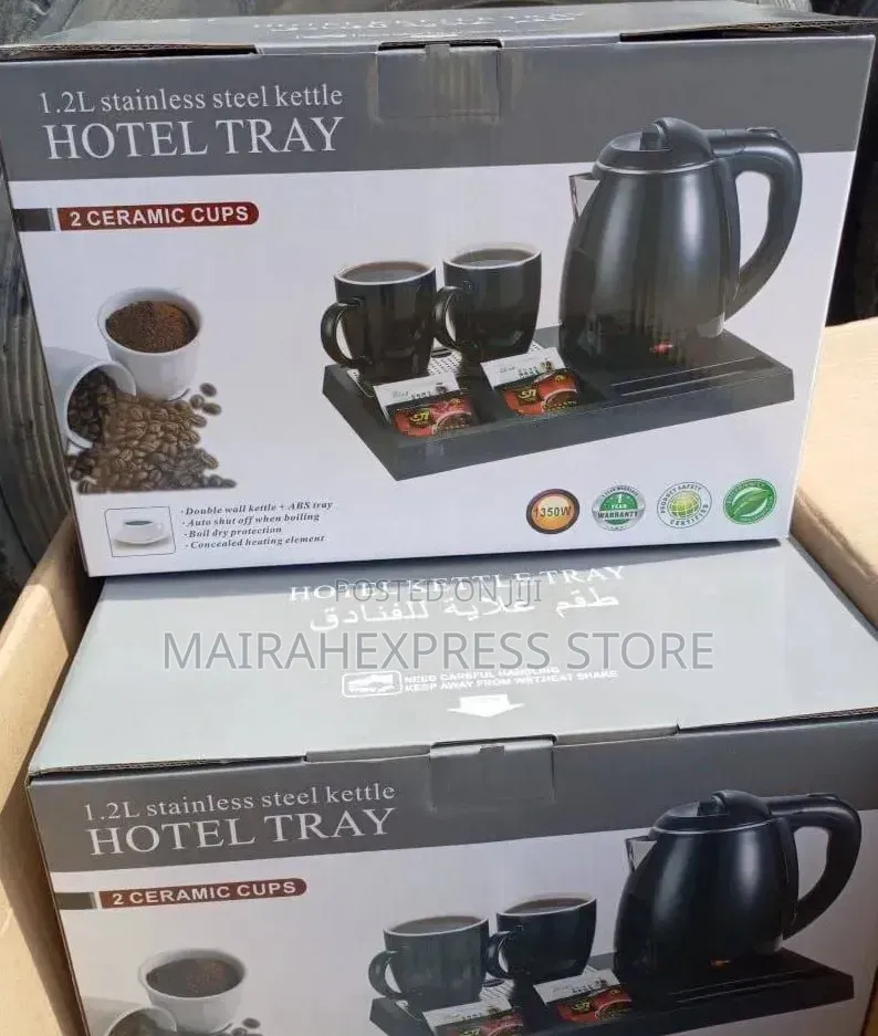 1.2L Hotel Hot Tray Electric Kettle With Two Ceramic Mugs Sets 2st7