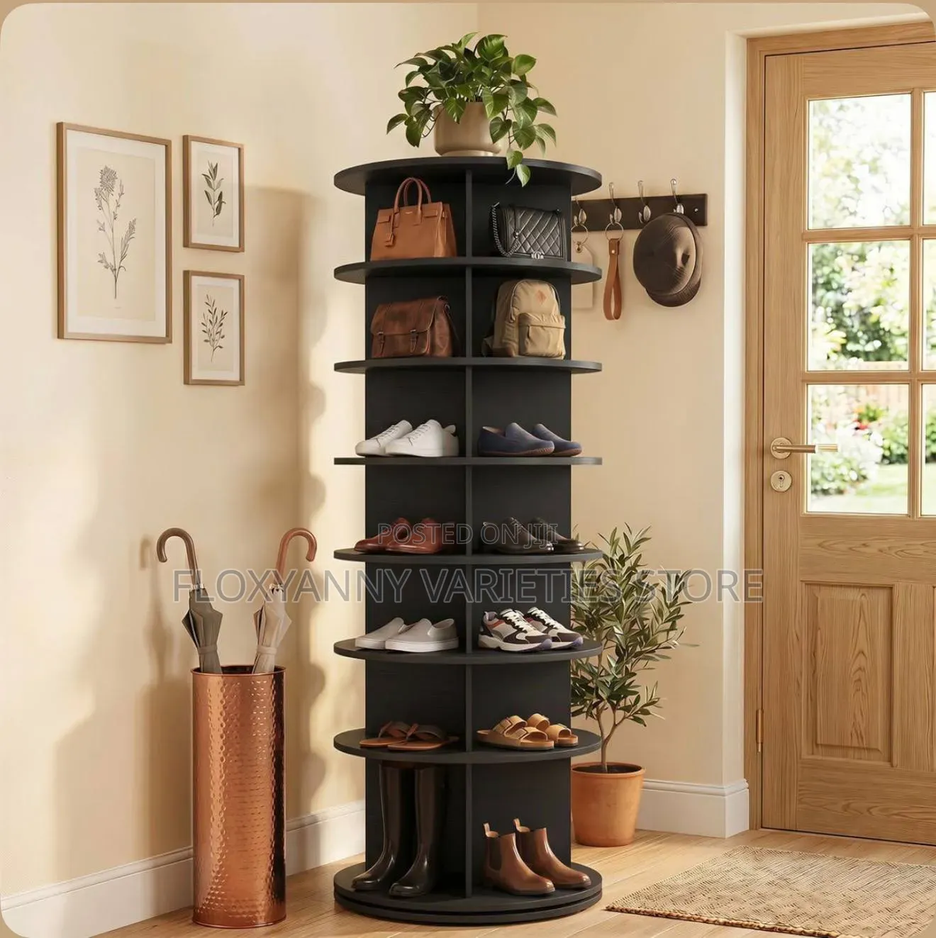 Shoe Rack 7-Tier Spinning, Free Standing Rotating Tower 360°,