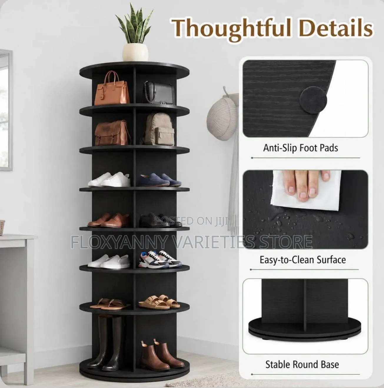 Shoe Rack 7-Tier Spinning, Free Standing Rotating Tower 360°,