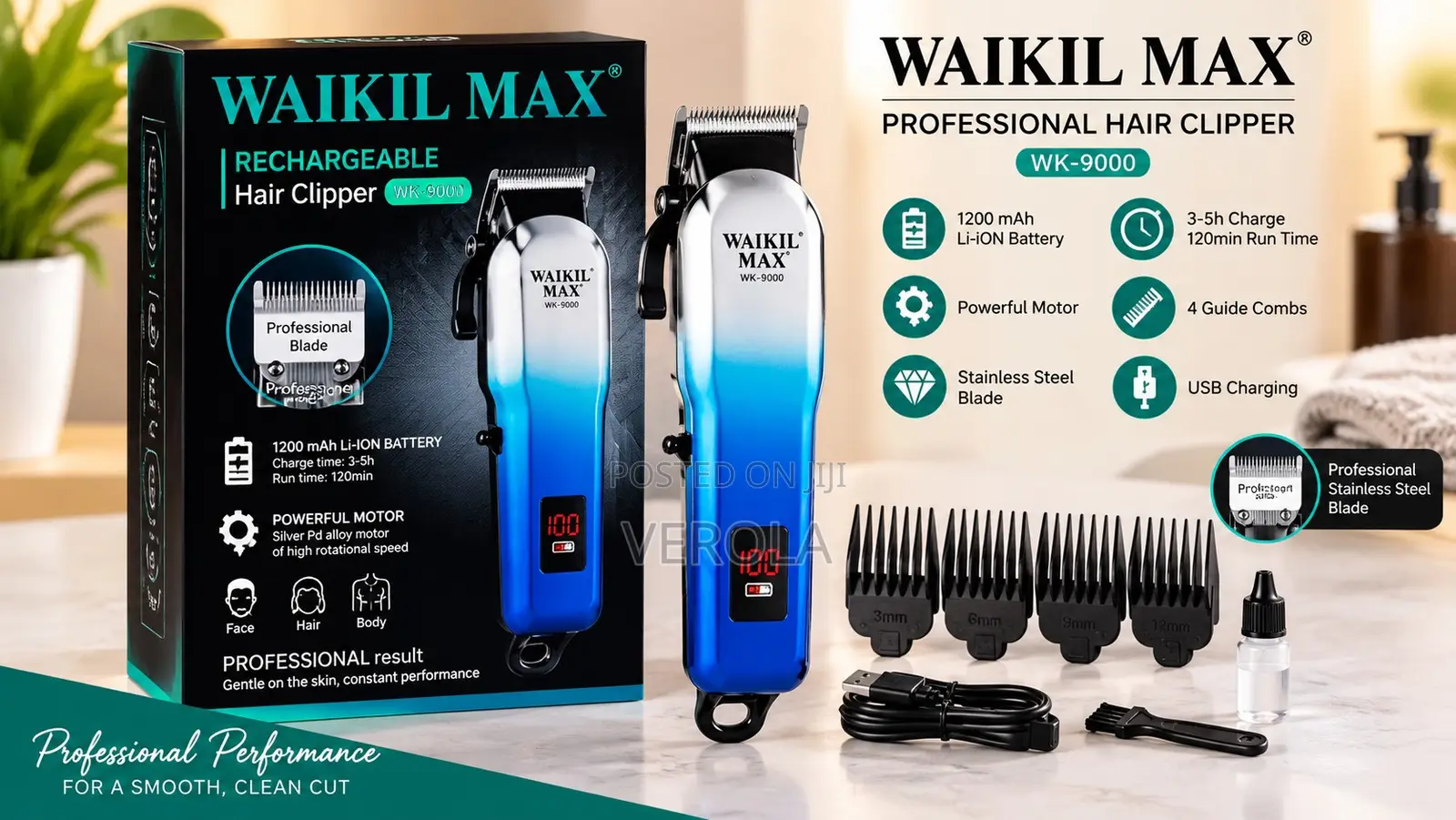 Waikil Max Professional Rechargeable Hair Clipper With Digital Display
