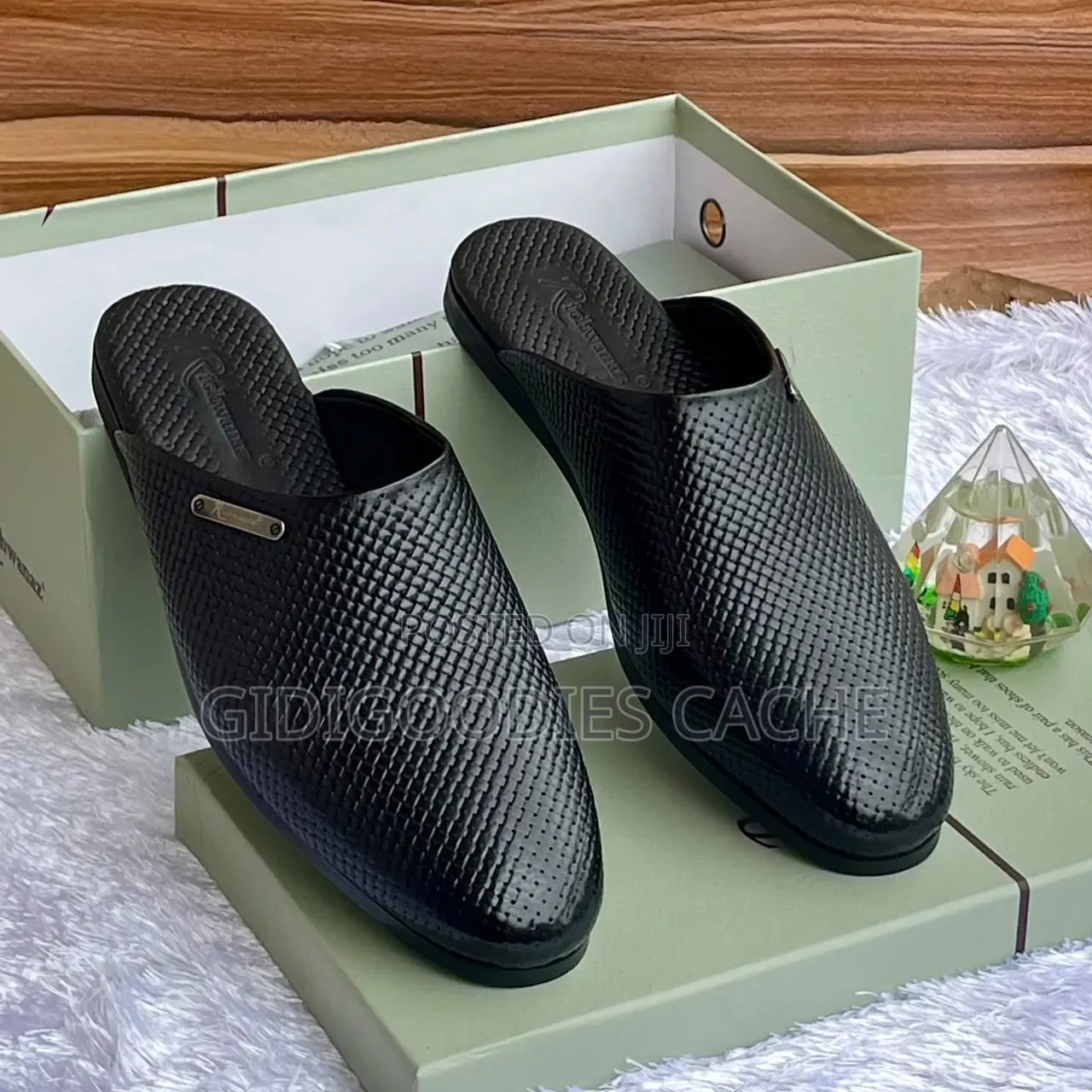 Richwanaz Men’s Woven/Crocodile Print Criss-Cross Mules in 3 Colors