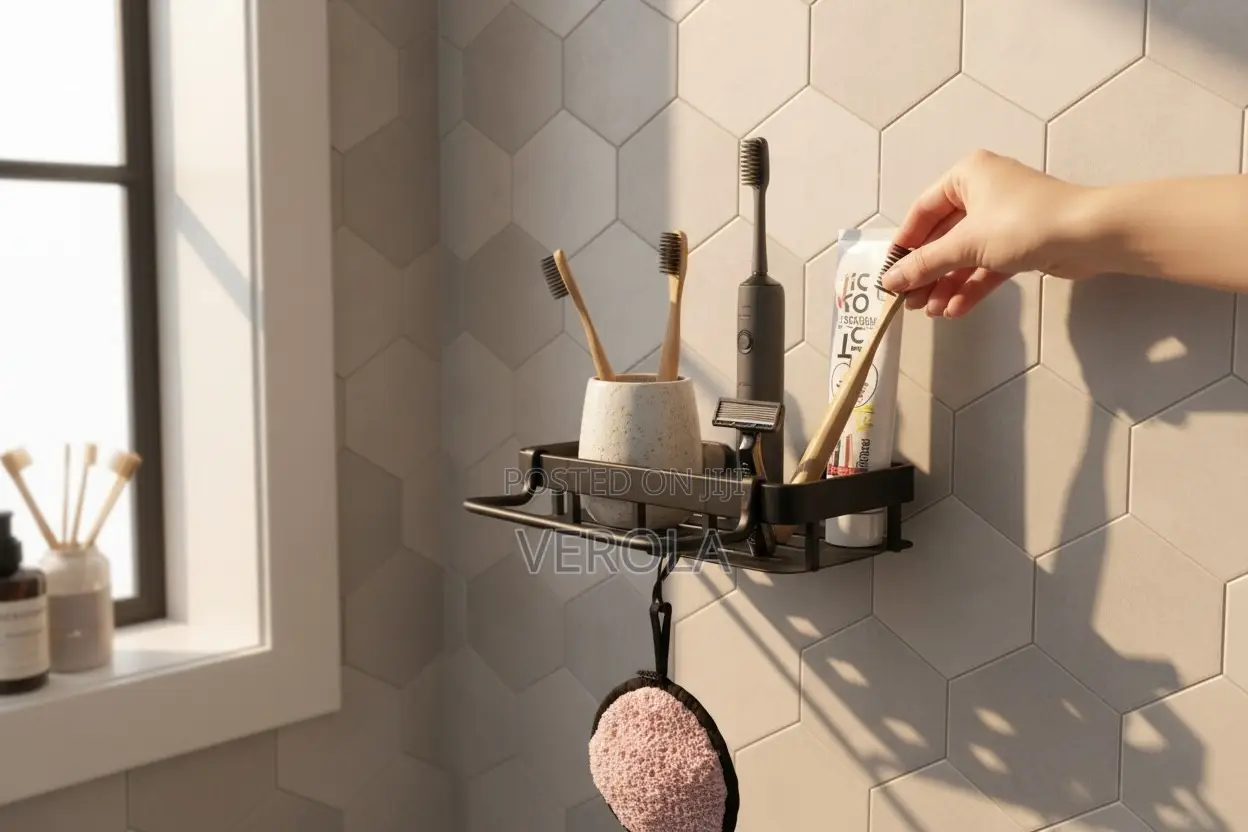 Black Bathroom Wall Shelf With Towel Holder Hooks