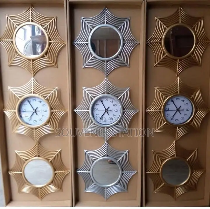 Clock and Mirror Decorative Set,2 Mirrors , 1 Clock