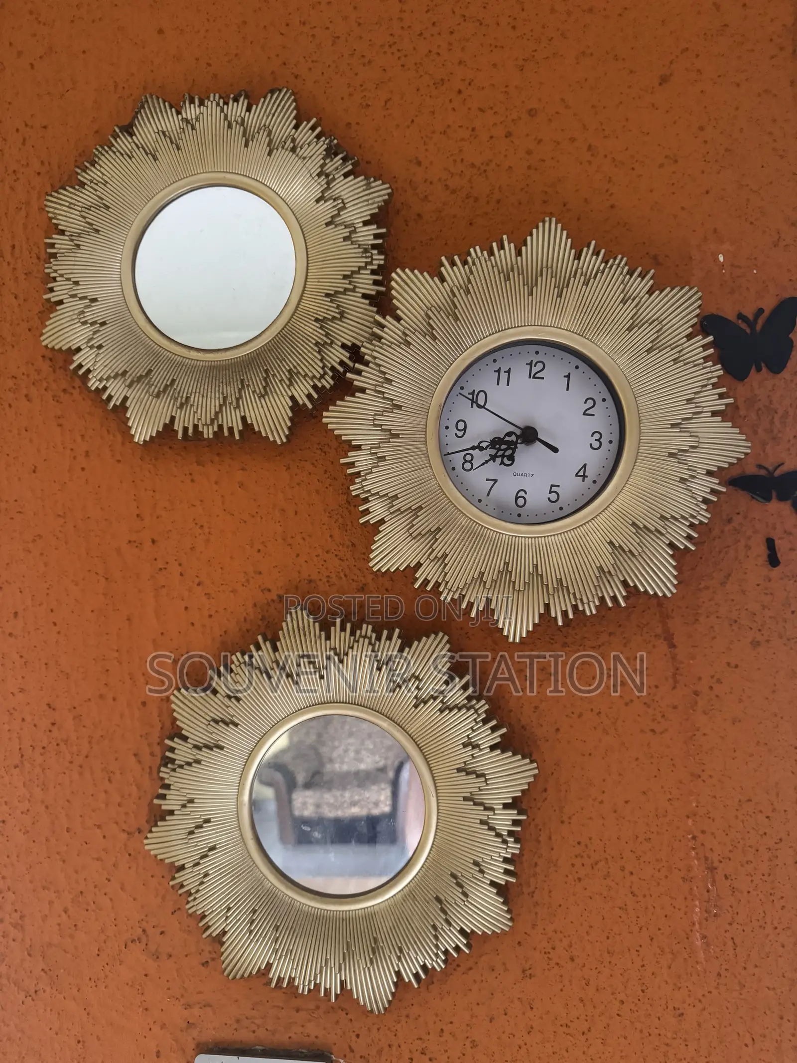 Clock and Mirror Decorative Set,2 Mirrors , 1 Clock