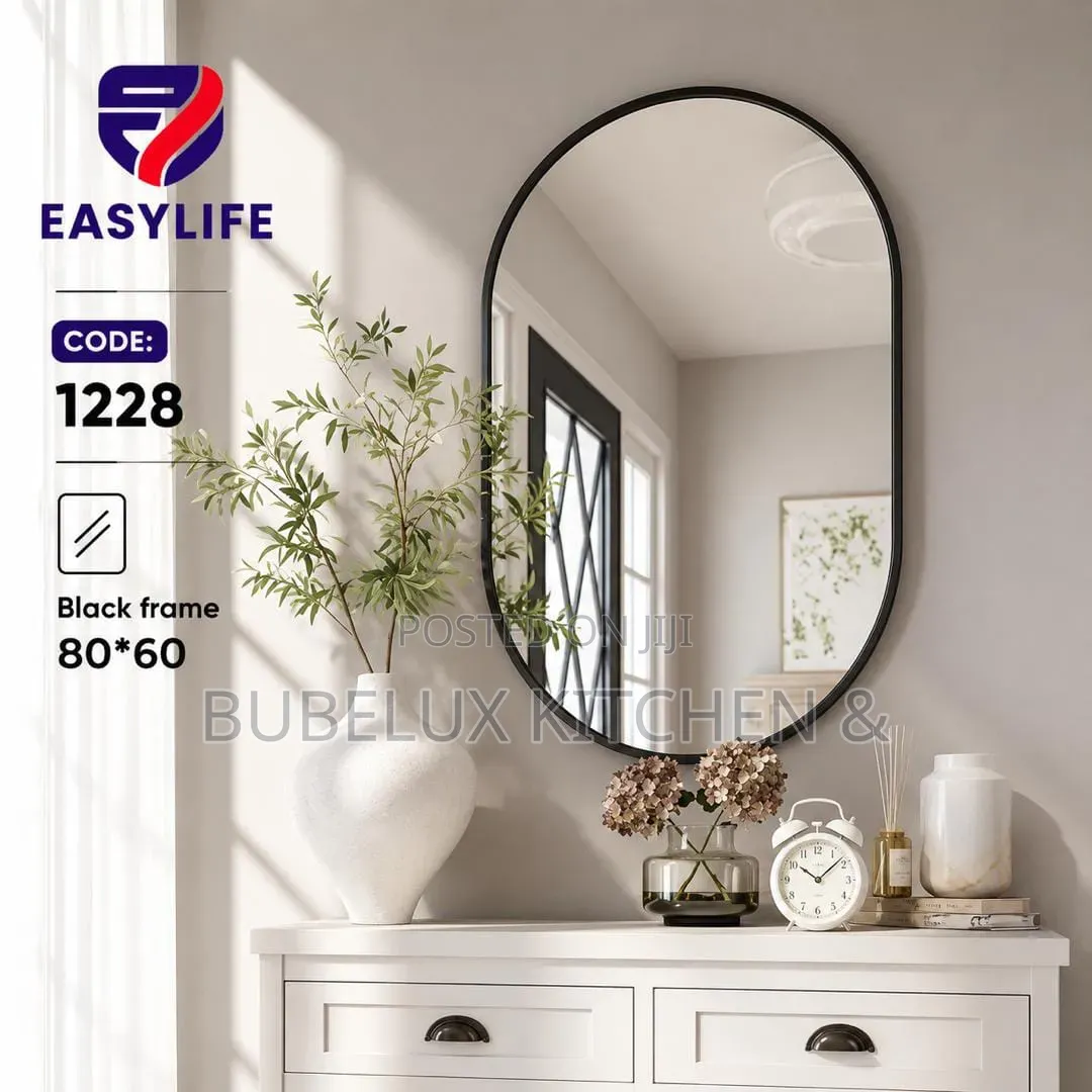Elegant Oval Black Frame Mirror – 80x60cm for Sale