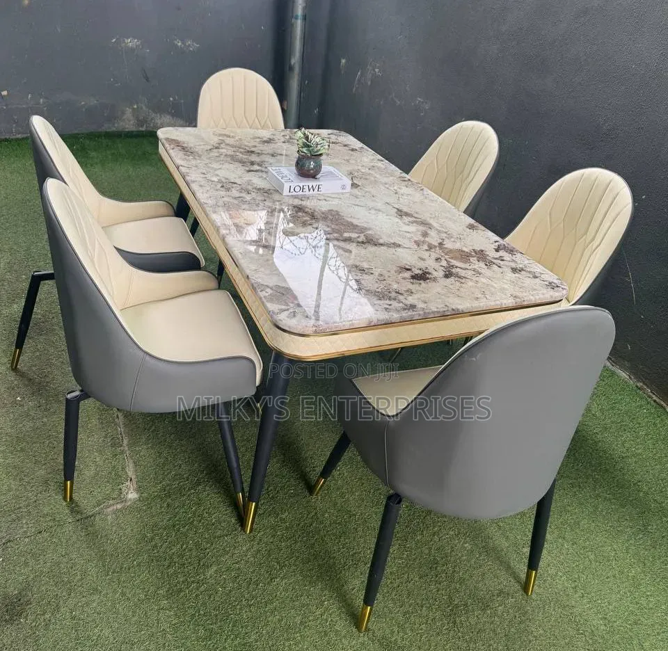 6 Seater Black Pandora Marble Sintered Stone Dinning Table Set