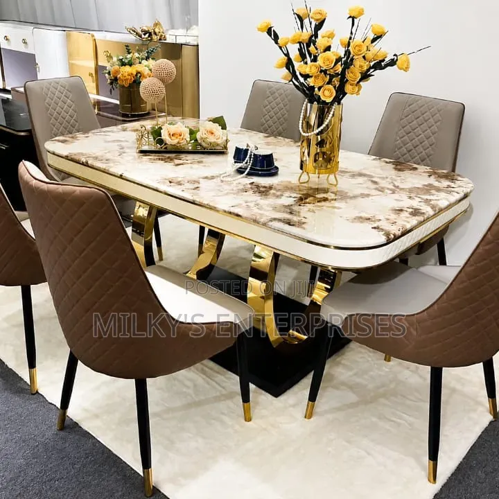 6 Seater Black Pandora Marble Sintered Stone Dinning Table Set