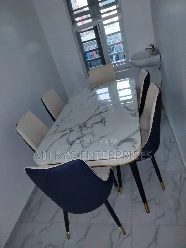 6 Seater Black Pandora Marble Sintered Stone Dinning Table Set