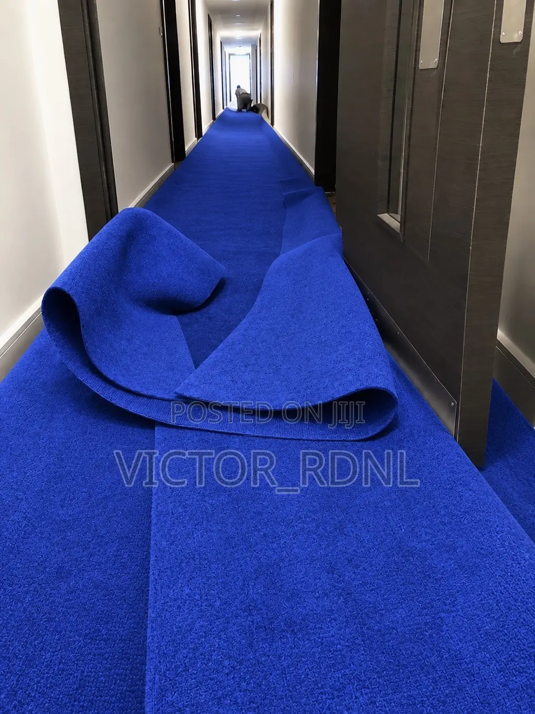 Long Blue Wall to Wall Rug