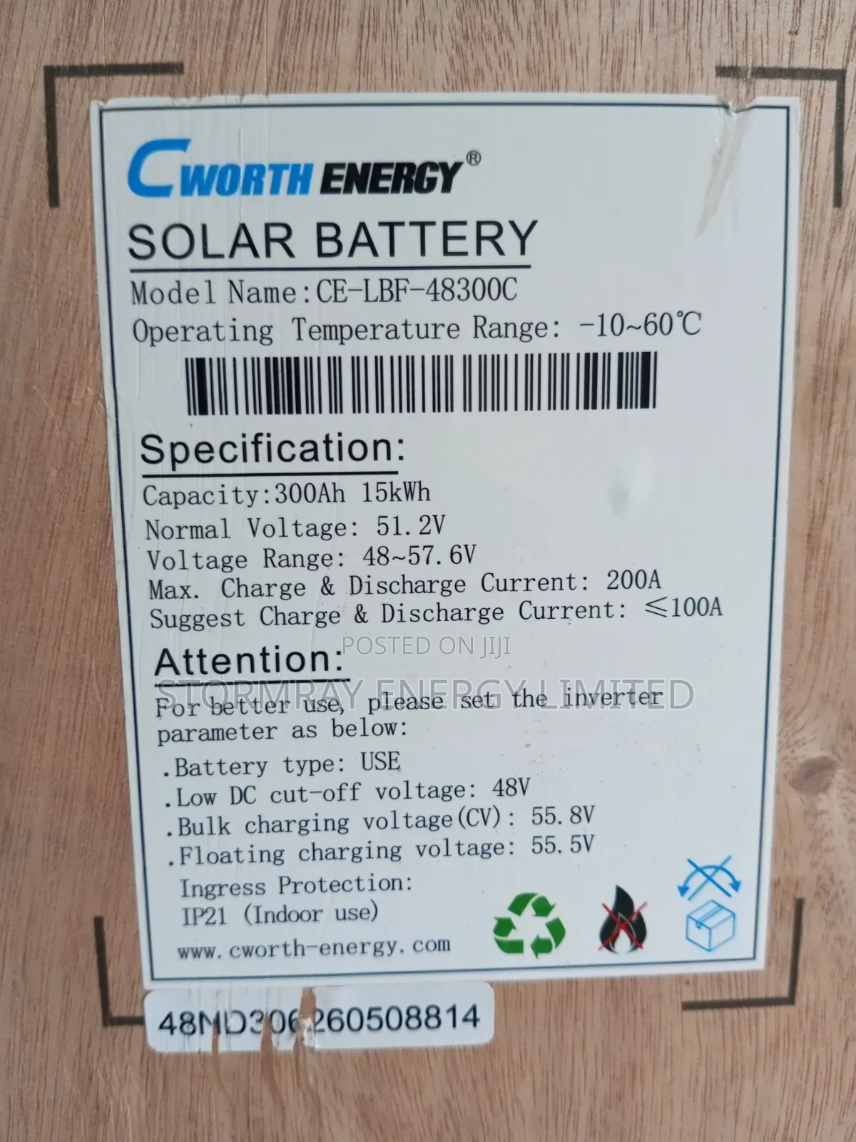 15kwh 300A Grade a Cell CWorth Battery