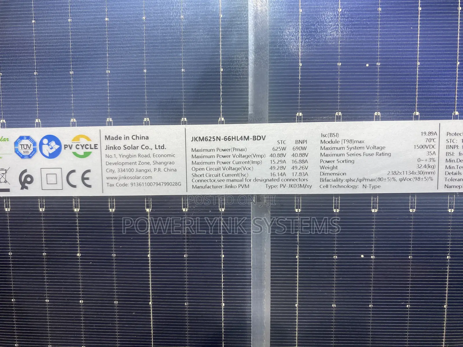 Jinko 625W Bi-Facial Mono Panels