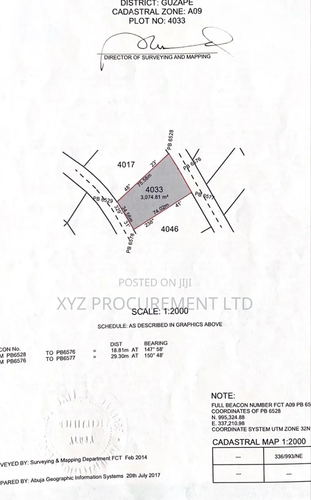 3,074 SQM Residential Land Guzape Main