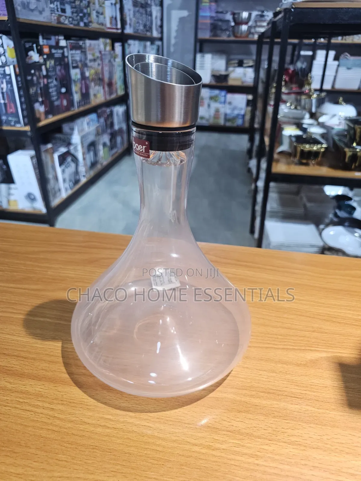 Baer Crystal Wine Decanter With Stainless Steel Aerator Spout