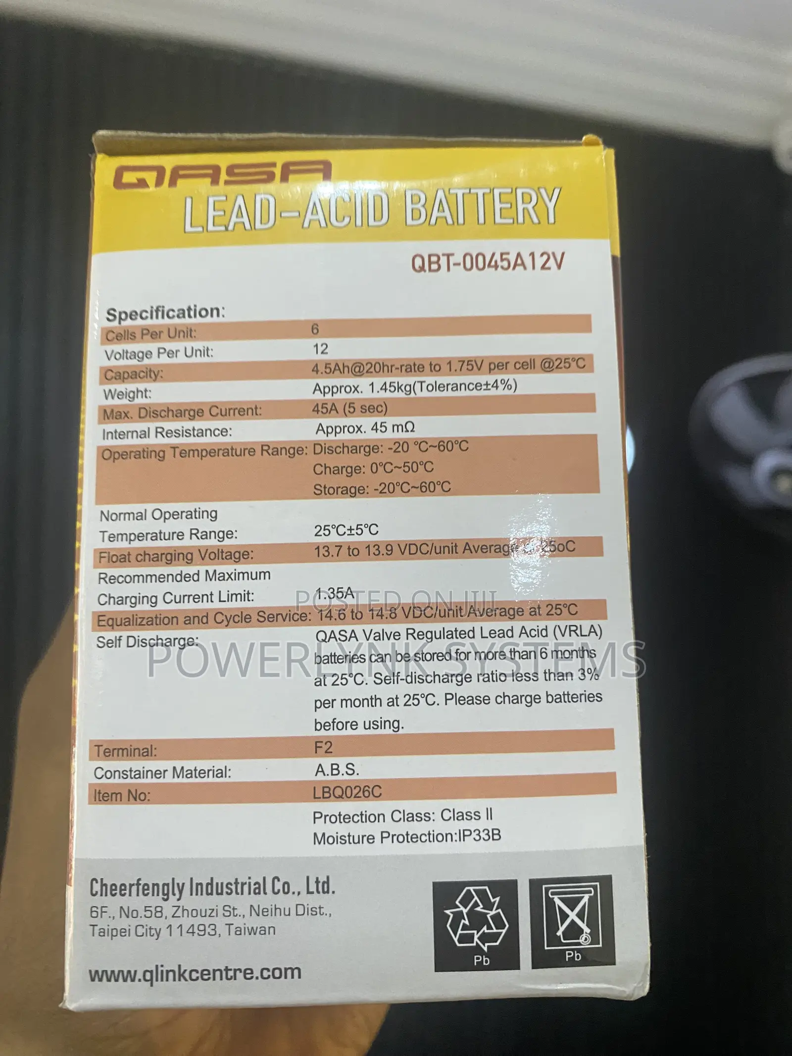 Qasa 7Ah Battery 12V