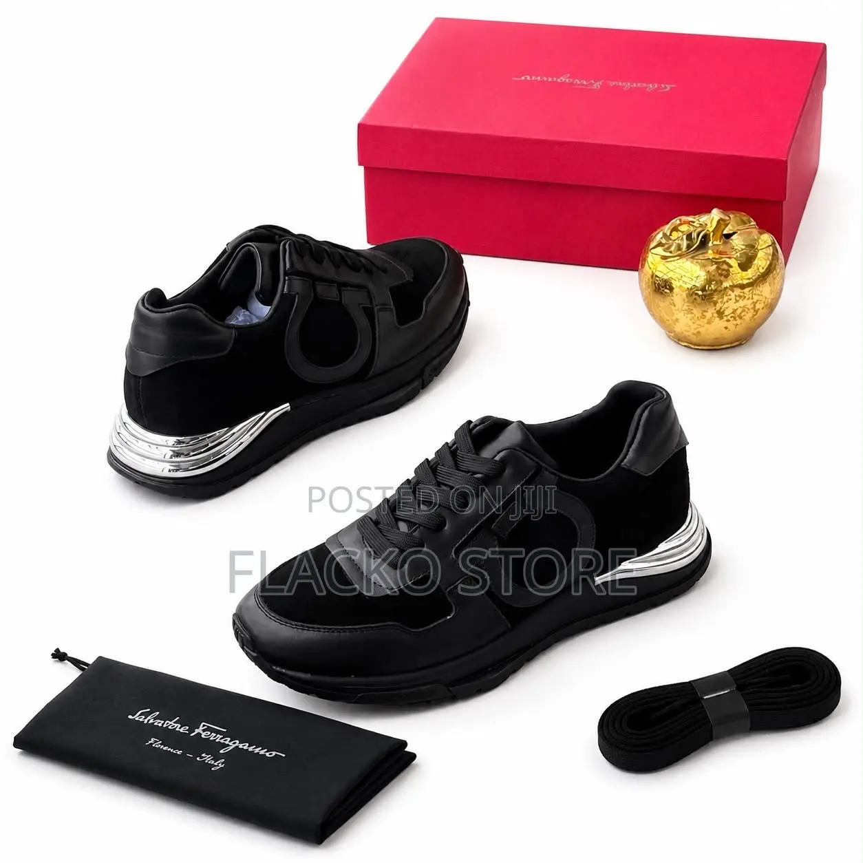Authentic Salvatore Ferragamo Metallic Silver Luxury Sneakers