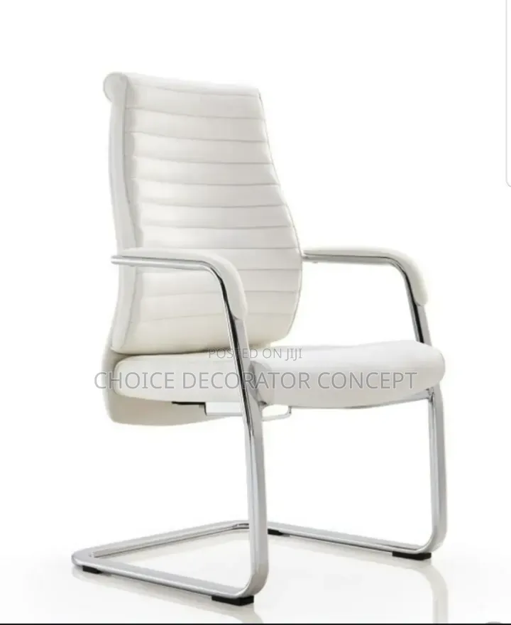 Modern White Leather Visitor Chair – Sleek Chrome Base