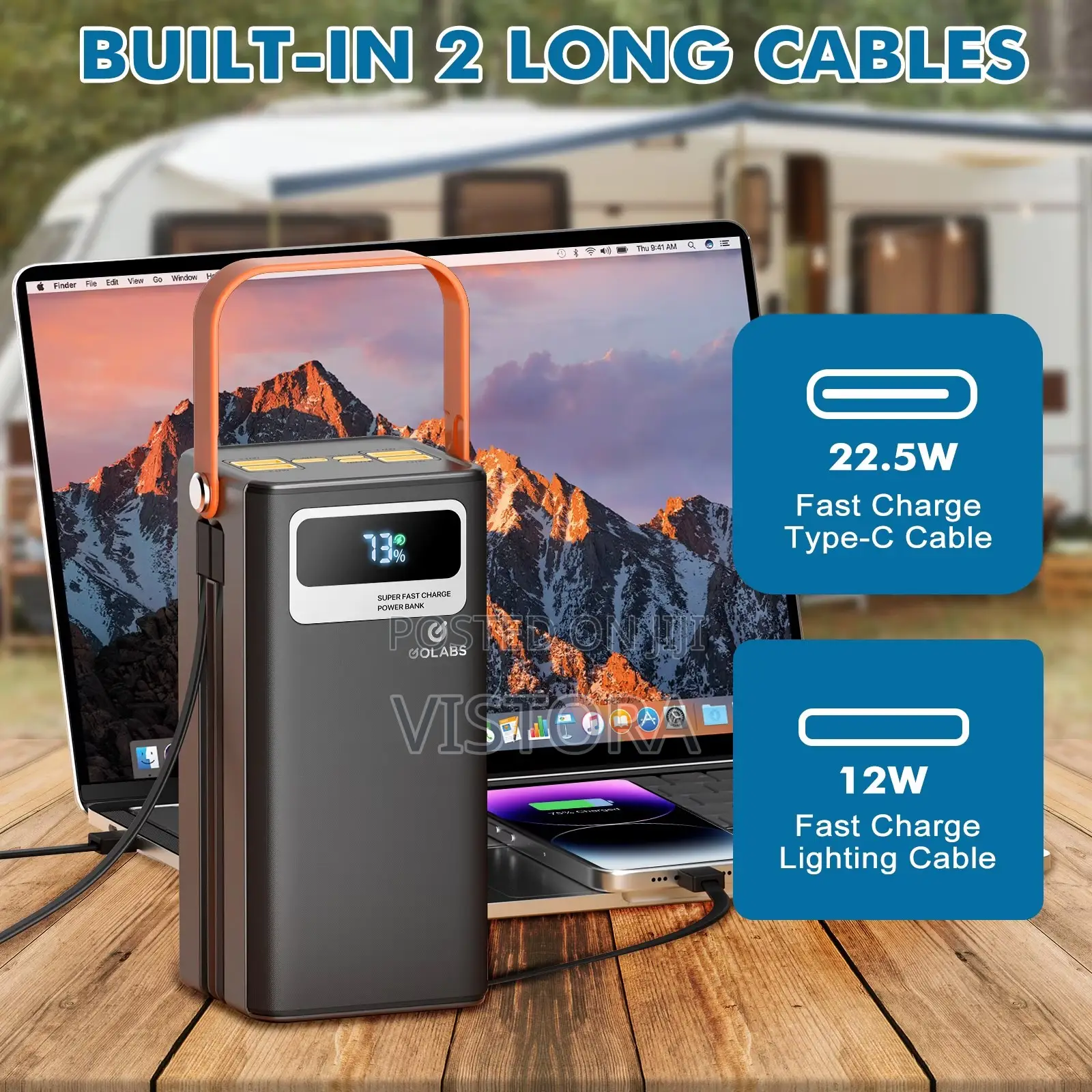PGYOB Portable Charger Power Bank 45,000mAh With Built-in Cables