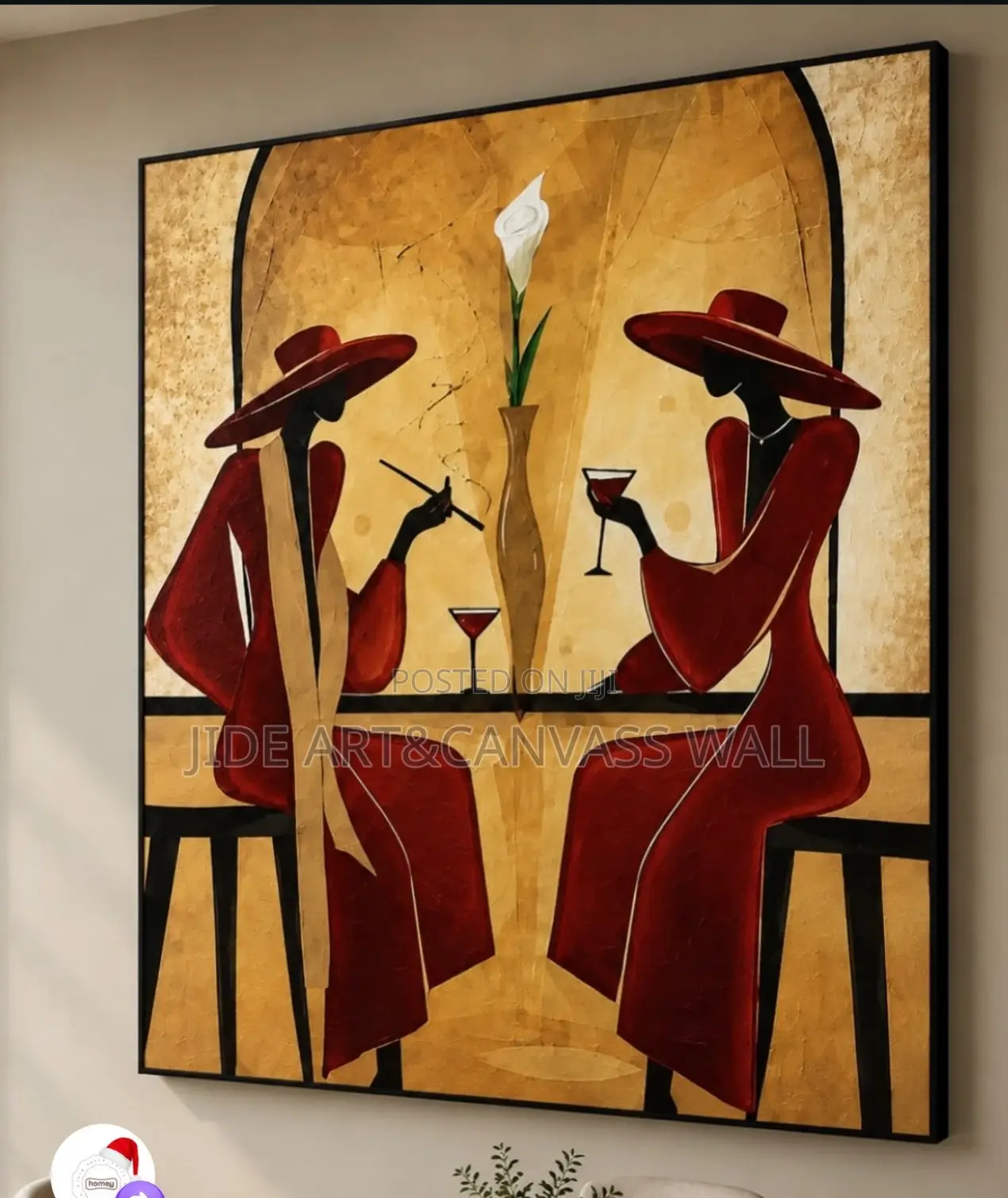 2 Ladies With a Red Wine on Sitting on a Table Wall Art Frame
