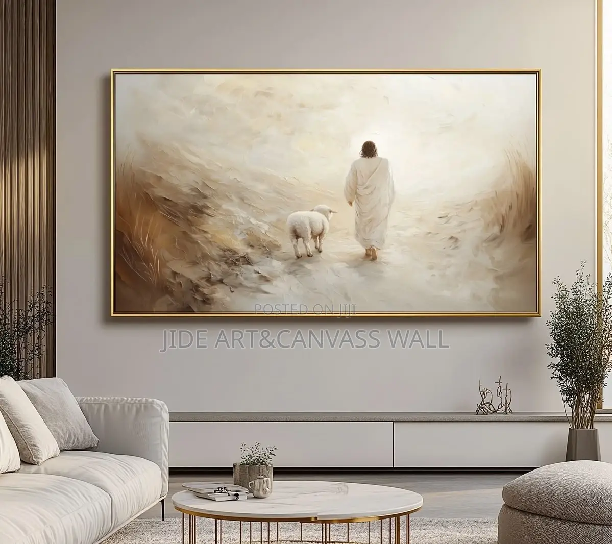 A Wall Canvass Wooden Art Frame of Jesus Walking With His Sheep